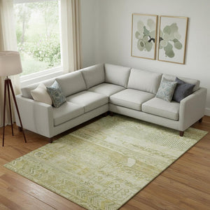 HomeRoots 10' Tan & Beige Striped Washable Area Rug – UV Protected, Durable, Non-Slip for Homes with Kids & Pets 705227