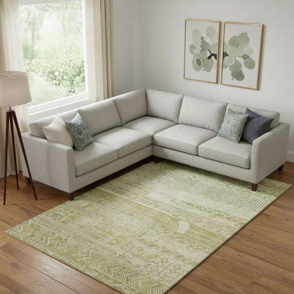 HomeRoots 10' Tan & Beige Striped Washable Area Rug – UV Protected, Durable, Non-Slip for Homes with Kids & Pets 705227