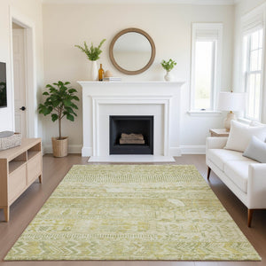 HomeRoots 10' Tan & Beige Striped Washable Area Rug – UV Protected, Durable, Non-Slip for Homes with Kids & Pets 705227