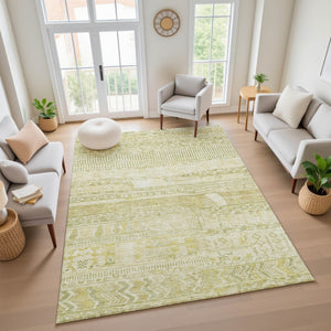 HomeRoots 10' Tan & Beige Striped Washable Area Rug – UV Protected, Durable, Non-Slip for Homes with Kids & Pets 705227