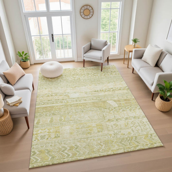 HomeRoots 10' Tan & Beige Striped Washable Area Rug – UV Protected, Durable, Non-Slip for Homes with Kids & Pets 705227
