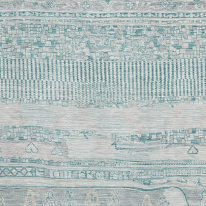 HomeRoots 5' X 8' Striped Teal and Gray Washable Area Rug with UV Protection for Durable Everyday Use 705229
