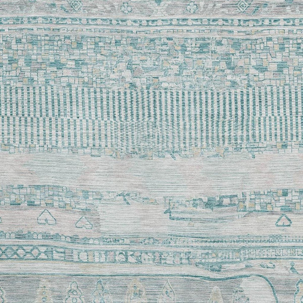 HomeRoots 5' X 8' Striped Teal and Gray Washable Area Rug with UV Protection for Durable Everyday Use 705229