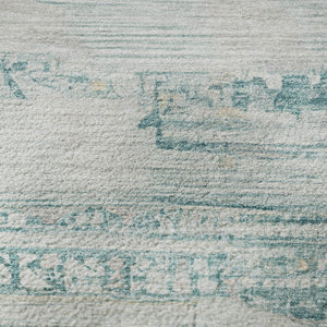 HomeRoots 8' Stylish Teal and Gray Striped Round Washable Rug with UV Protection and Non-Slip Backing 705230