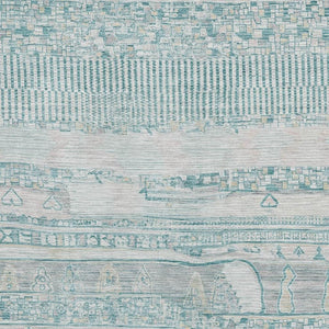 HomeRoots 8' X 10' Stylish Teal & Gray Striped Washable Area Rug with UV Protection for Home & Patio Use 705231