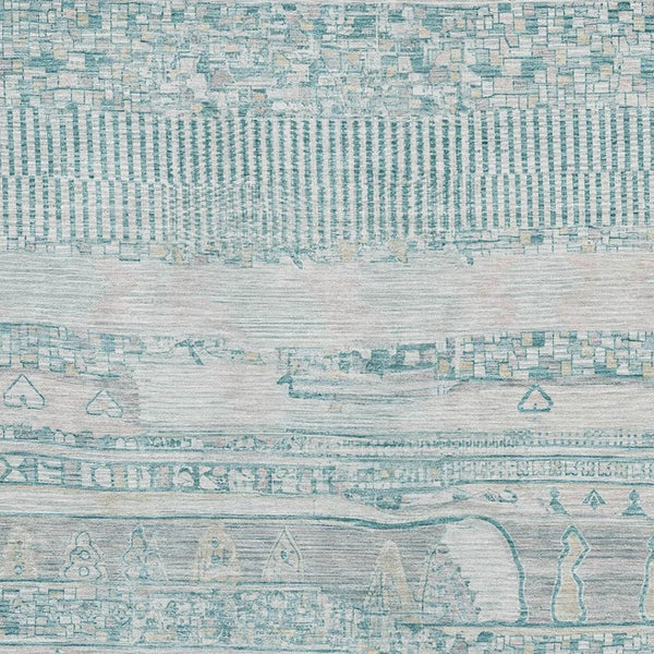 HomeRoots 8' X 10' Stylish Teal & Gray Striped Washable Area Rug with UV Protection for Home & Patio Use 705231