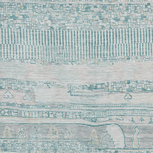 HomeRoots 9' X 12' Teal and Gray Striped Area Rug - Washable, UV-Protected, Stain-Resistant for Busy Homes 705232
