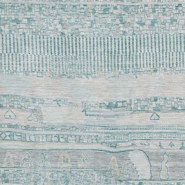 HomeRoots 9' X 12' Teal and Gray Striped Area Rug - Washable, UV-Protected, Stain-Resistant for Busy Homes 705232