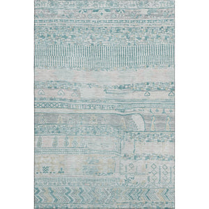HomeRoots 10' X 14' Teal and Gray Striped Area Rug - Washable, UV-Protected, Durable for Modern Living Spaces 705233