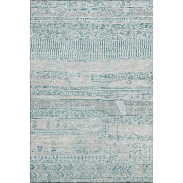 HomeRoots 10' X 14' Teal and Gray Striped Area Rug - Washable, UV-Protected, Durable for Modern Living Spaces 705233