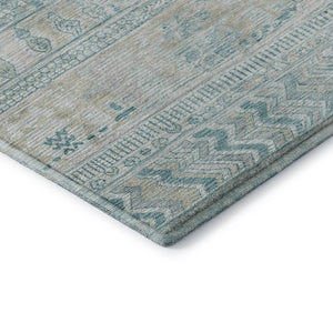 HomeRoots 10' X 14' Teal and Gray Striped Area Rug - Washable, UV-Protected, Durable for Modern Living Spaces 705233
