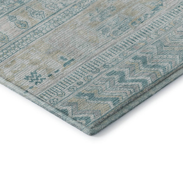 HomeRoots 10' X 14' Teal and Gray Striped Area Rug - Washable, UV-Protected, Durable for Modern Living Spaces 705233