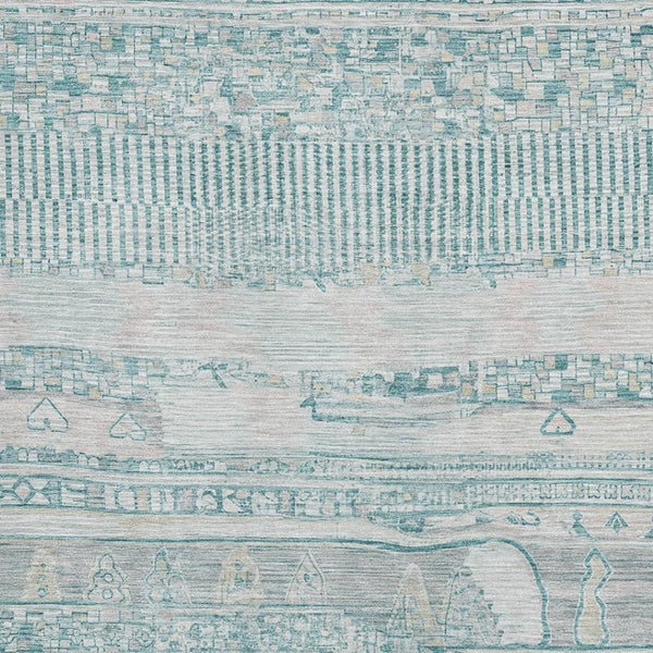 HomeRoots 10' X 14' Teal and Gray Striped Area Rug - Washable, UV-Protected, Durable for Modern Living Spaces 705233