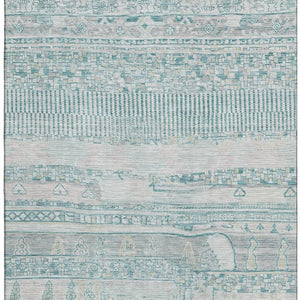 HomeRoots 10' X 14' Teal and Gray Striped Area Rug - Washable, UV-Protected, Durable for Modern Living Spaces 705233