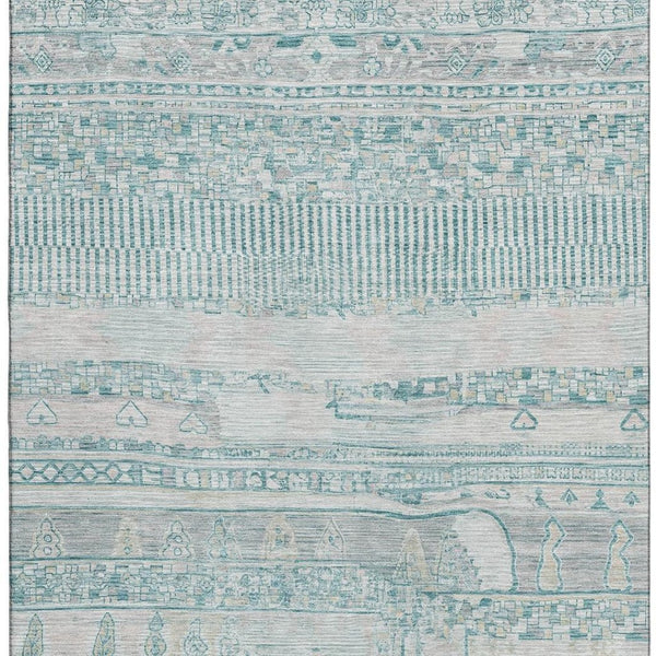 HomeRoots 10' X 14' Teal and Gray Striped Area Rug - Washable, UV-Protected, Durable for Modern Living Spaces 705233