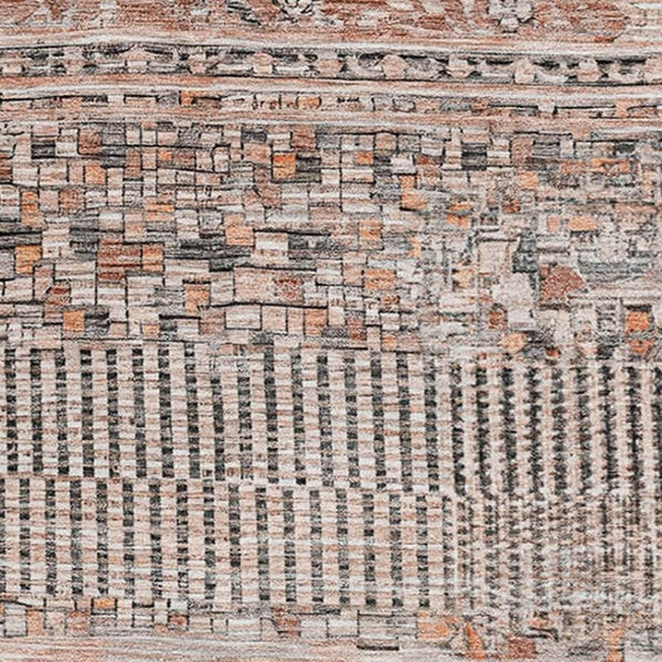 HomeRoots 5' X 8' Striped Terra Cotta & Gray Washable Area Rug with UV Protection for Easy Care & Style 705235