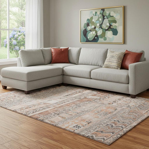 HomeRoots 8' X 10' Stylish Terra Cotta and Gray Striped Washable Area Rug with UV Protection for Every Space 705237