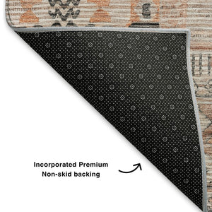 HomeRoots 8' X 10' Stylish Terra Cotta and Gray Striped Washable Area Rug with UV Protection for Every Space 705237
