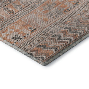 HomeRoots 8' X 10' Stylish Terra Cotta and Gray Striped Washable Area Rug with UV Protection for Every Space 705237