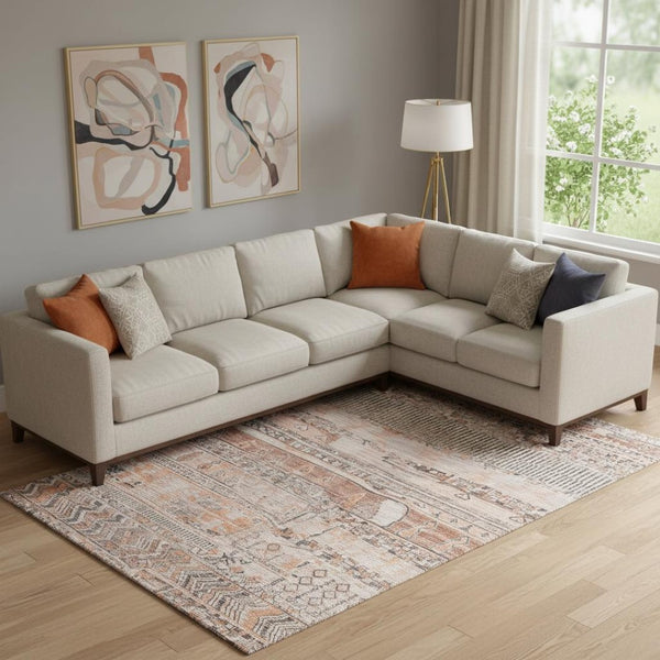 HomeRoots 9' X 12' Washable Terra Cotta and Gray Striped Area Rug with UV Protection for Busy Households 705238