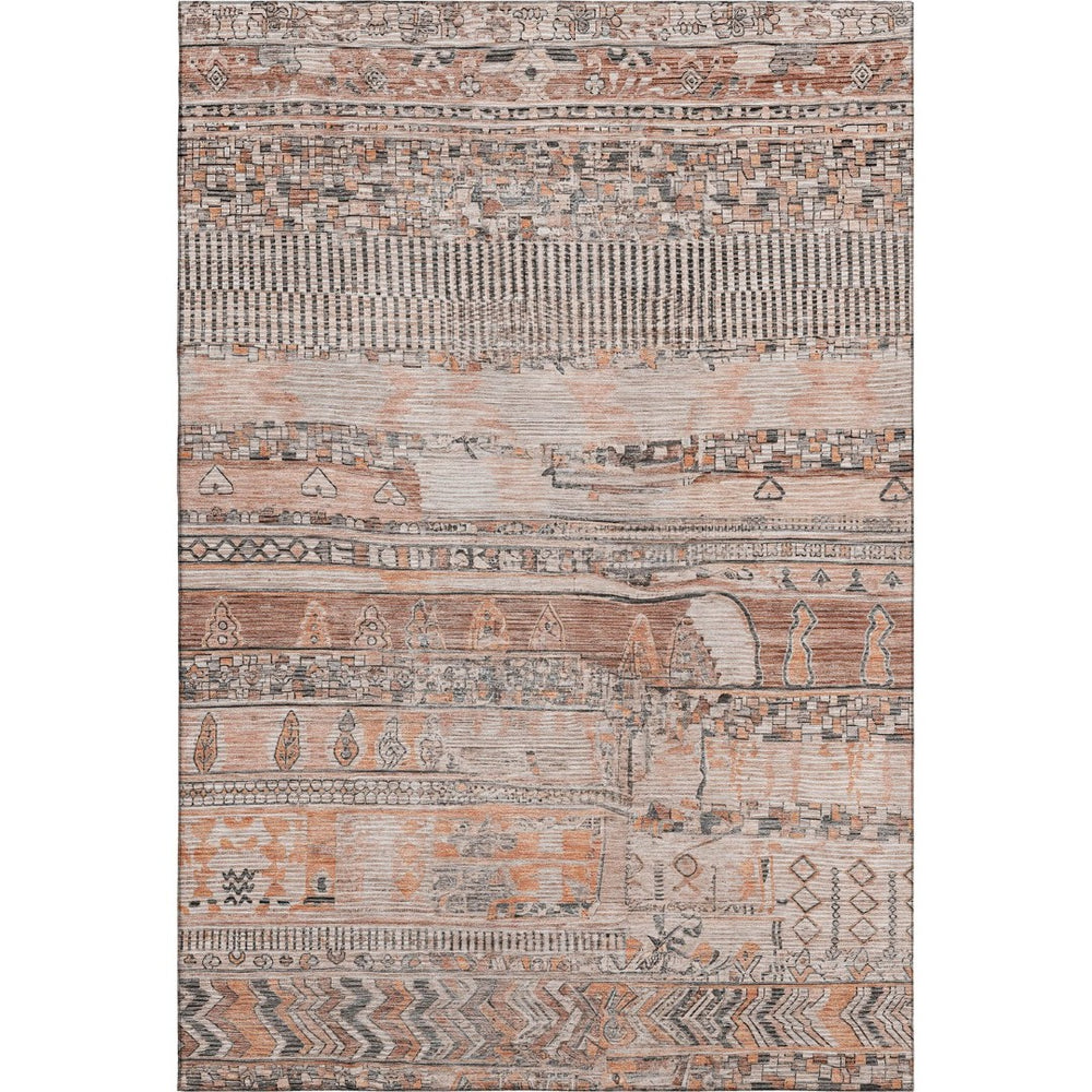 HomeRoots 9' X 12' Washable Terra Cotta and Gray Striped Area Rug with UV Protection for Busy Households 705238