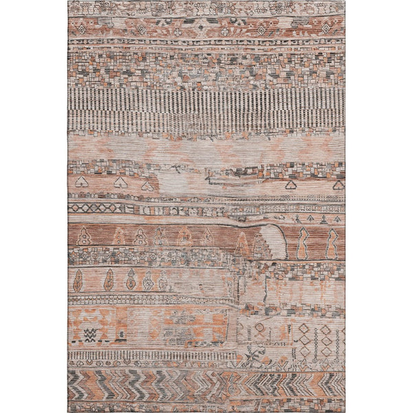 HomeRoots 9' X 12' Washable Terra Cotta and Gray Striped Area Rug with UV Protection for Busy Households 705238