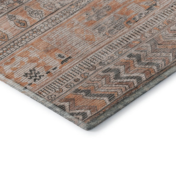 HomeRoots 9' X 12' Washable Terra Cotta and Gray Striped Area Rug with UV Protection for Busy Households 705238