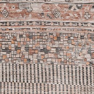 HomeRoots 10' X 14' Terra Cotta & Gray Striped Washable Area Rug - UV Protected, Stain-Resistant & Durable Design 705239