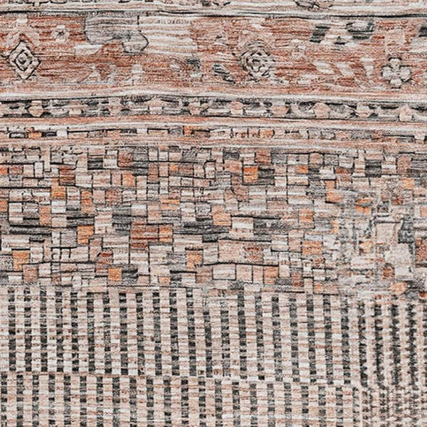 HomeRoots 10' X 14' Terra Cotta & Gray Striped Washable Area Rug - UV Protected, Stain-Resistant & Durable Design 705239
