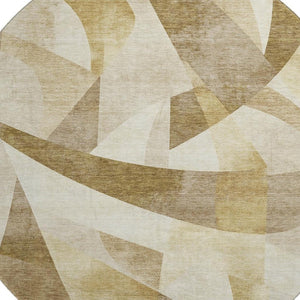 HomeRoots 8' Stylish Brown Beige Ivory Abstract Geometric Round Rug - Washable, UV-Protected & Pet-Friendly! 705242