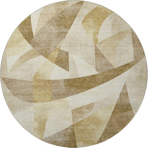 HomeRoots 8' Stylish Brown Beige Ivory Abstract Geometric Round Rug - Washable, UV-Protected & Pet-Friendly! 705242
