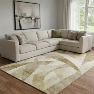 HomeRoots 8' X 10' Washable Abstract Geometric Area Rug in Brown, Beige & Ivory - UV Protected & Durable Design 705243