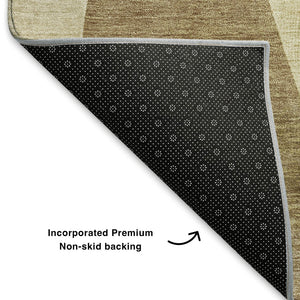 HomeRoots 8' X 10' Washable Abstract Geometric Area Rug in Brown, Beige & Ivory - UV Protected & Durable Design 705243