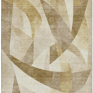 HomeRoots 8' X 10' Washable Abstract Geometric Area Rug in Brown, Beige & Ivory - UV Protected & Durable Design 705243