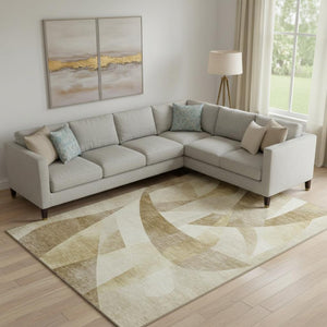 HomeRoots 9' Abstract Geometric Washable Area Rug in Brown, Beige & Ivory – UV Protected & Stain Resistant! 705244