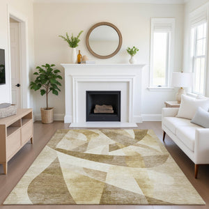 HomeRoots 9' Abstract Geometric Washable Area Rug in Brown, Beige & Ivory – UV Protected & Stain Resistant! 705244