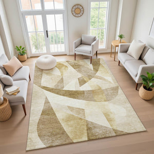 HomeRoots 9' Abstract Geometric Washable Area Rug in Brown, Beige & Ivory – UV Protected & Stain Resistant! 705244