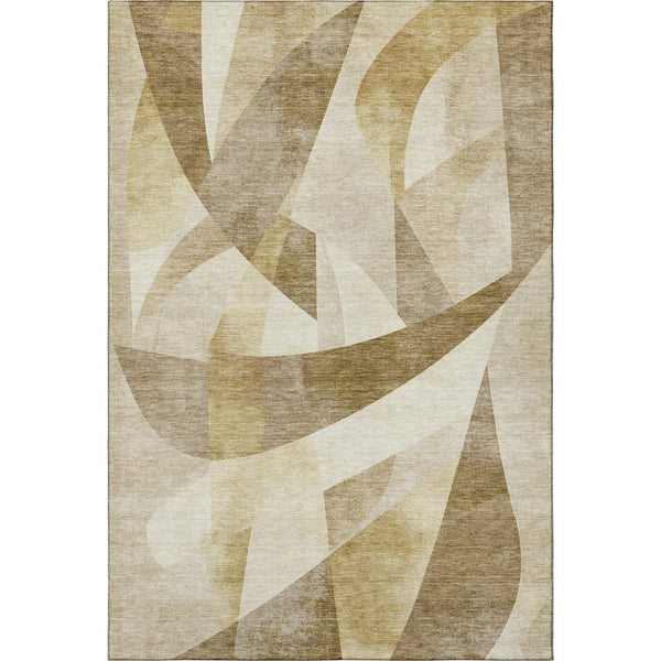 HomeRoots 9' Abstract Geometric Washable Area Rug in Brown, Beige & Ivory – UV Protected & Stain Resistant! 705244