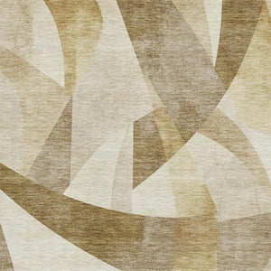 HomeRoots 10' Abstract Geometric Area Rug in Brown, Beige & Ivory - Washable, UV-Protected, Non-Slip Design! 705245