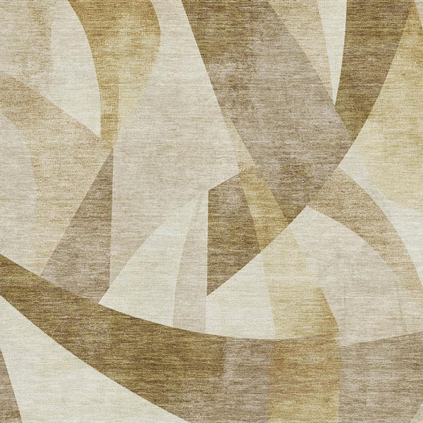 HomeRoots 10' Abstract Geometric Area Rug in Brown, Beige & Ivory - Washable, UV-Protected, Non-Slip Design! 705245