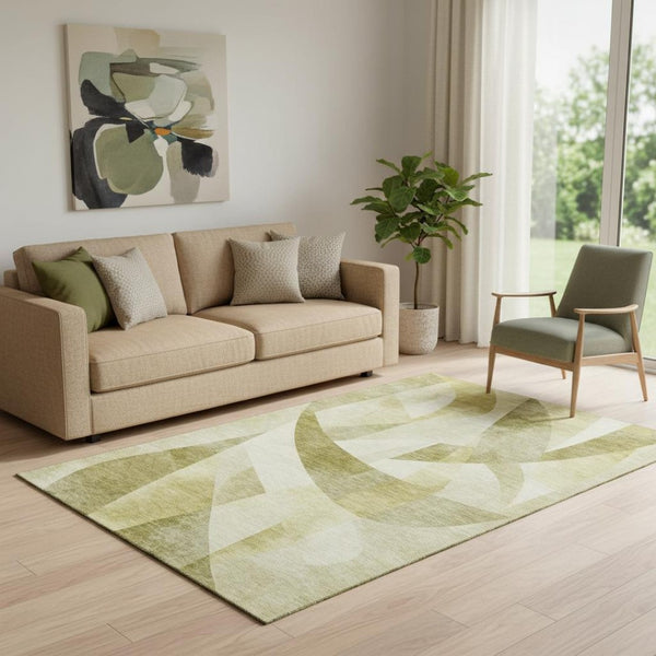 HomeRoots 5' X 8' Stylish Green Beige Ivory Washable Area Rug - Stain Resistant, UV Protected & Easy Care! 705247