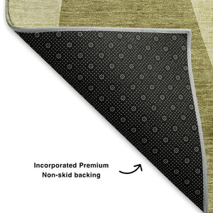 HomeRoots 8' Washable Round Area Rug with Geometric Pattern - Green, Beige, Ivory, UV Protection & Non-Slip Backing 705248