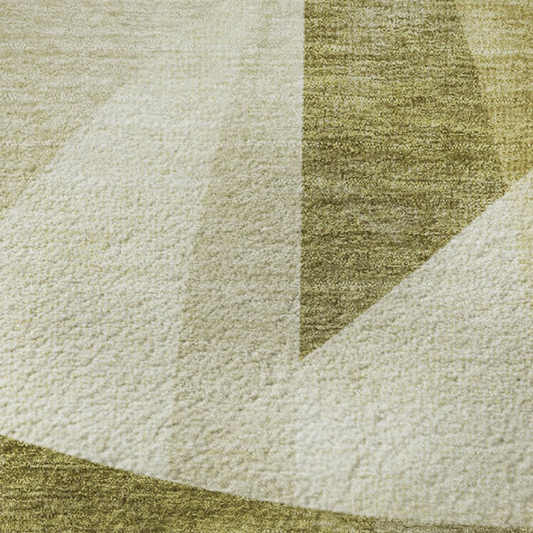 HomeRoots 8' Washable Round Area Rug with Geometric Pattern - Green, Beige, Ivory, UV Protection & Non-Slip Backing 705248