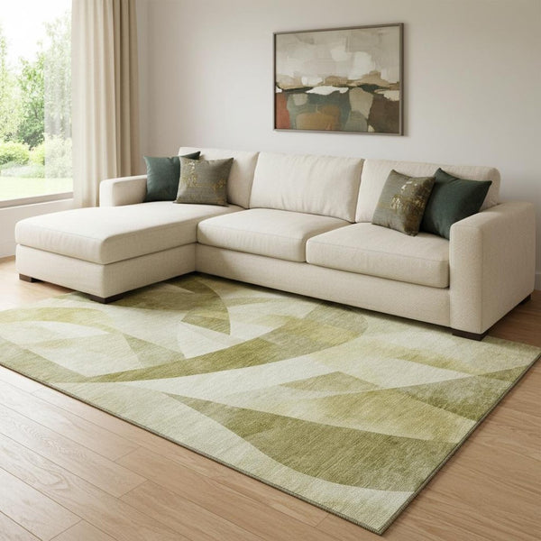 HomeRoots 8' X 10' Stylish Green Beige Ivory Abstract Geometric Washable Area Rug with UV Protection & Durability 705249