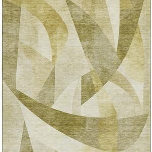 HomeRoots 10' X 14' Modern Abstract Geometric Area Rug in Green, Beige & Ivory - Stain Resistant & UV Protected 705251