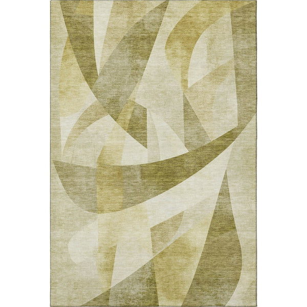 HomeRoots 10' X 14' Modern Abstract Geometric Area Rug in Green, Beige & Ivory - Stain Resistant & UV Protected 705251