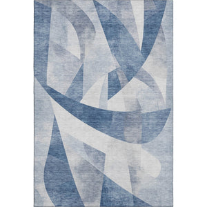 HomeRoots 5' X 8' Denim Blue & Ivory Abstract Geometric Area Rug - Durable, Washable, UV Protected & Stylish 705253