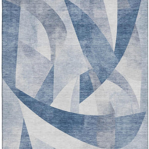 HomeRoots 5' X 8' Denim Blue & Ivory Abstract Geometric Area Rug - Durable, Washable, UV Protected & Stylish 705253