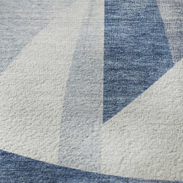 HomeRoots 8' Stylish Denim Blue & Ivory Abstract Round Rug - Washable, UV Protected, Perfect for Busy Homes! 705254