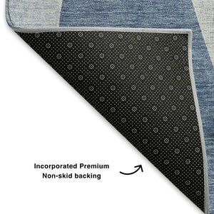 HomeRoots 8' X 10' Denim Blue & Ivory Abstract Geometric Area Rug – Soft, Durable, Stain-Resistant & UV Protected 705255